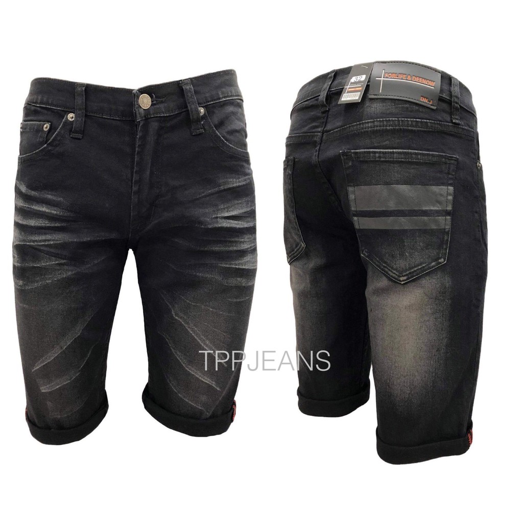 DNM Men's Shorts กางเกงยีนส์ขาสั้นชายผ้ายืด สีดำฟอกสกรีนดำ งานตัดเย็บอย่างดีป้ายซิป Size 28-44 รับชำระปลายทางครับ