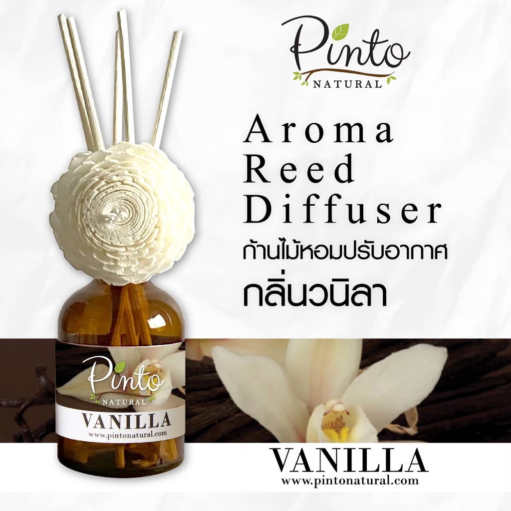 Pinto Natural Reed Diffuser Vanilla ก้านไม้หอมปรับอากาศ กลิ่นวานิลลา ขนาด 50ml. และ 100ml.
