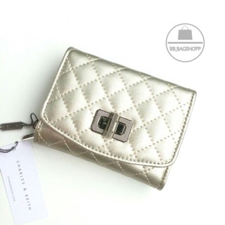 Charles &amp; Keith Quilted Wallet (outlet) สีทอง