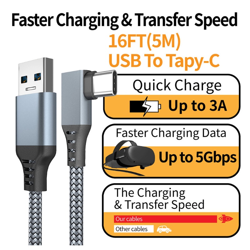 NERV5M 6ft VR Link Cable USB C Cable Oculus Quest 2 High Speed Data Transfer Fast Charging Cable #8