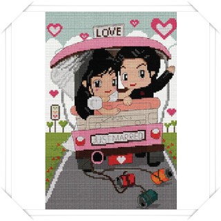 Just married (49-B) ชุดปักครอสติช ภิญญ์ ,Cross Stitch Kit Pinn (Pre Order)