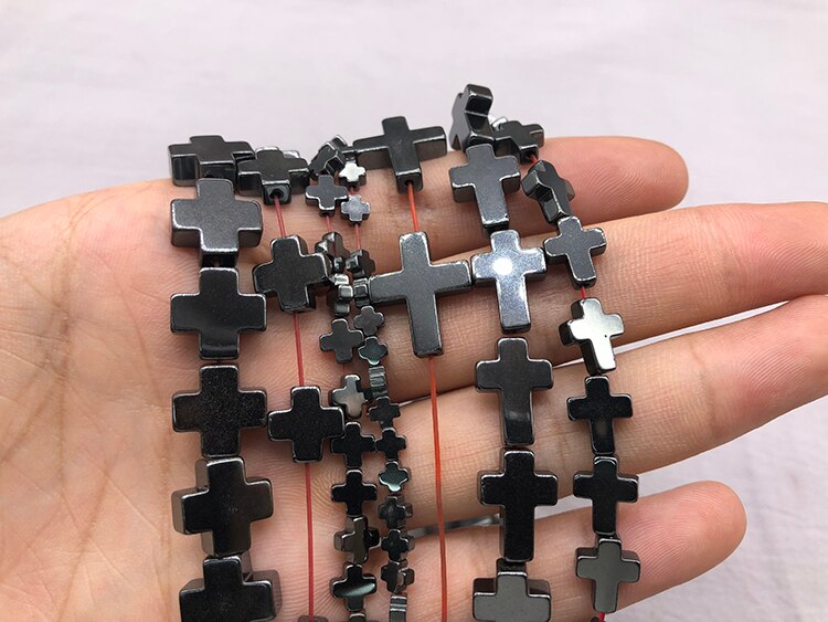 คุณภาพ AAA หินธรรมชาติ Hematite หลวม Cross ลูกปัดสีดํา 4 8 10 12 มม.สําหรับ DIY เครื่องประดับทําบุคลิกภาพแฟชั่น