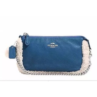 ราคาพิเศษ Coach large wristlet in leather &amp; shearling F64705 สีฟ้า slate blue