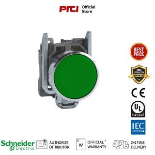 Schneider Harmony สวิตซ์ปุ่มกด XB4BA31, Push button, metal, flush, green, Ø22, spring return, unmarked, 1 NO