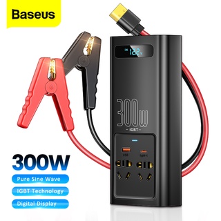 Baseus อินเวอร์เตอร์รถยนต์ 300W DC 12V เป็น AC 220V จอแสดงผลดิจิทัล อินเวอร์เตอร์พลังงานอัตโนมัติ USB Type C ชาร์จเร็ว สําหรับอะแดปเตอร์ไฟรถยนต์