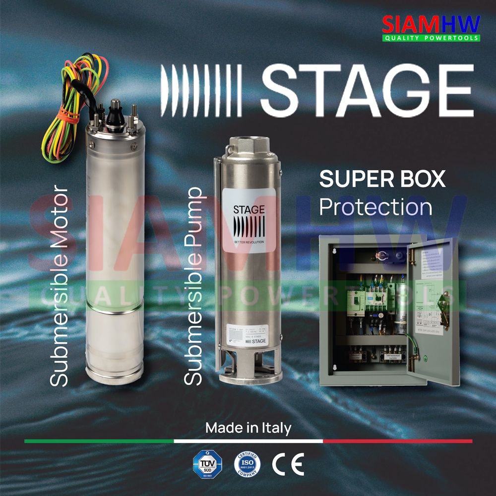 STAGE ปั๊มบาดาล 1.5 แรงม้า 16 ใบพัด ø 1 ¼" SST-2316 220V (H 101-33 m Q 20-70 L/Min) MADE IN ITALY