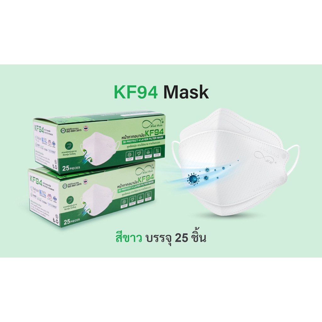 Mind Mask กล่อง 50 ชิ้น สีเขียว / 3D KF94 กล่อง 25 ชิ้น