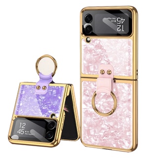 สําหรับ Samsung Galaxy Z Flip 4 เคสฝาพับ 3 เคส พร้อมแหวน เคส ใส่สบาย บาง และสวยงาม กระจกน่ารัก