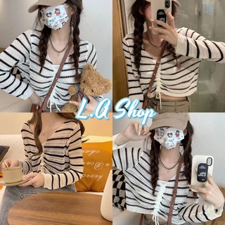 L.A Shop พร้อมส่ง เสื้อไหมพรมแขนยาว คอวี ดีเทลสายรูดตรงกลางปรับความยาว "12338"