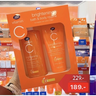 BOOTS VITAMIN C บู๊ทส์ วิตามิน ซี ไบรท์เทนนิ่ง บาธ แอนด์ บอดี้ รูทีน x 2 ชิ้น (495มล+180มล)