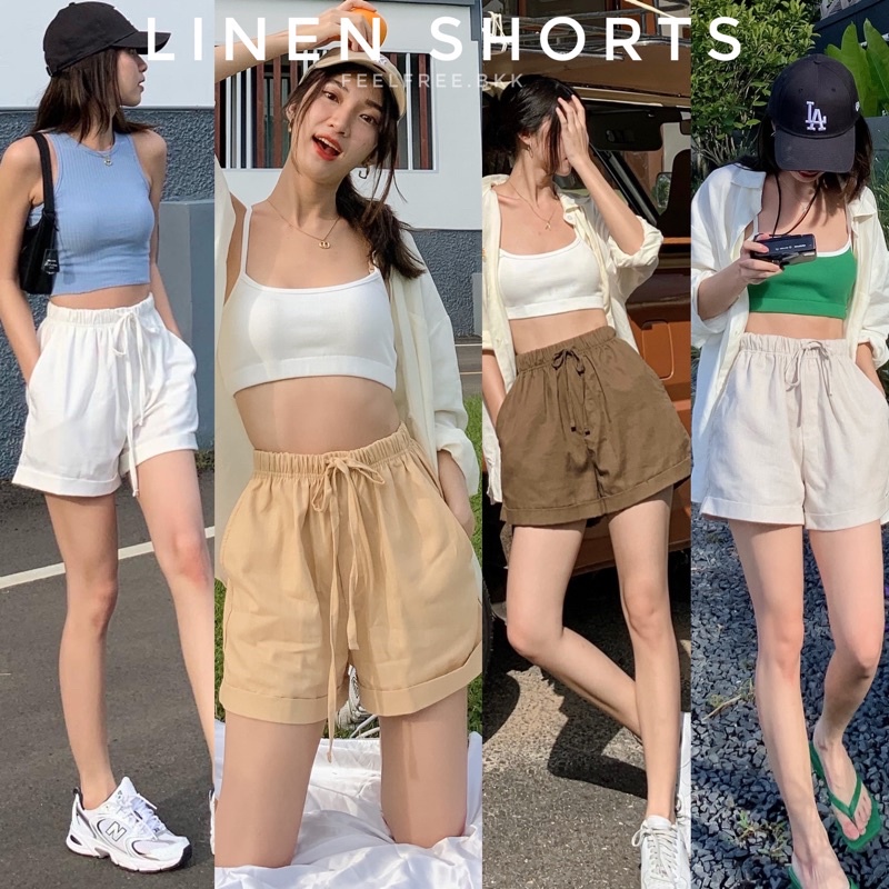 Linen Shorts (290.-)กางเกงลินินขาสั้นเอวสูง ทรงสวยมาก ใส่แล้วทำให้ดูเพรียว  เอวเล็ก ขายาว เนื้อผ้าลินินผสมคอตตอนคุณภาพดี | Shopee Thailand