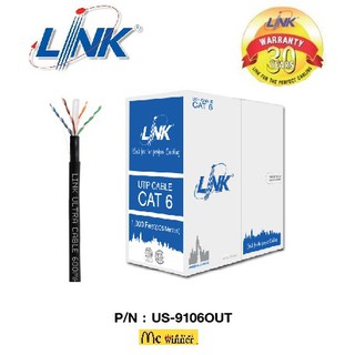 LINK (สายแลนนอกอาคารไม่มีสลิง 305 เมตร) รุ่น US-9106OUT CAT6 UTP Cable  Outdoor Original (สีดำ) - รับประกัน 30 ปี