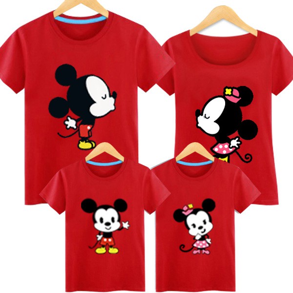 8 สี Disney Mickey Minnie ปีใหม่ CNY Family Tee Family T เสื้อครอบครัวชุดจับคู่