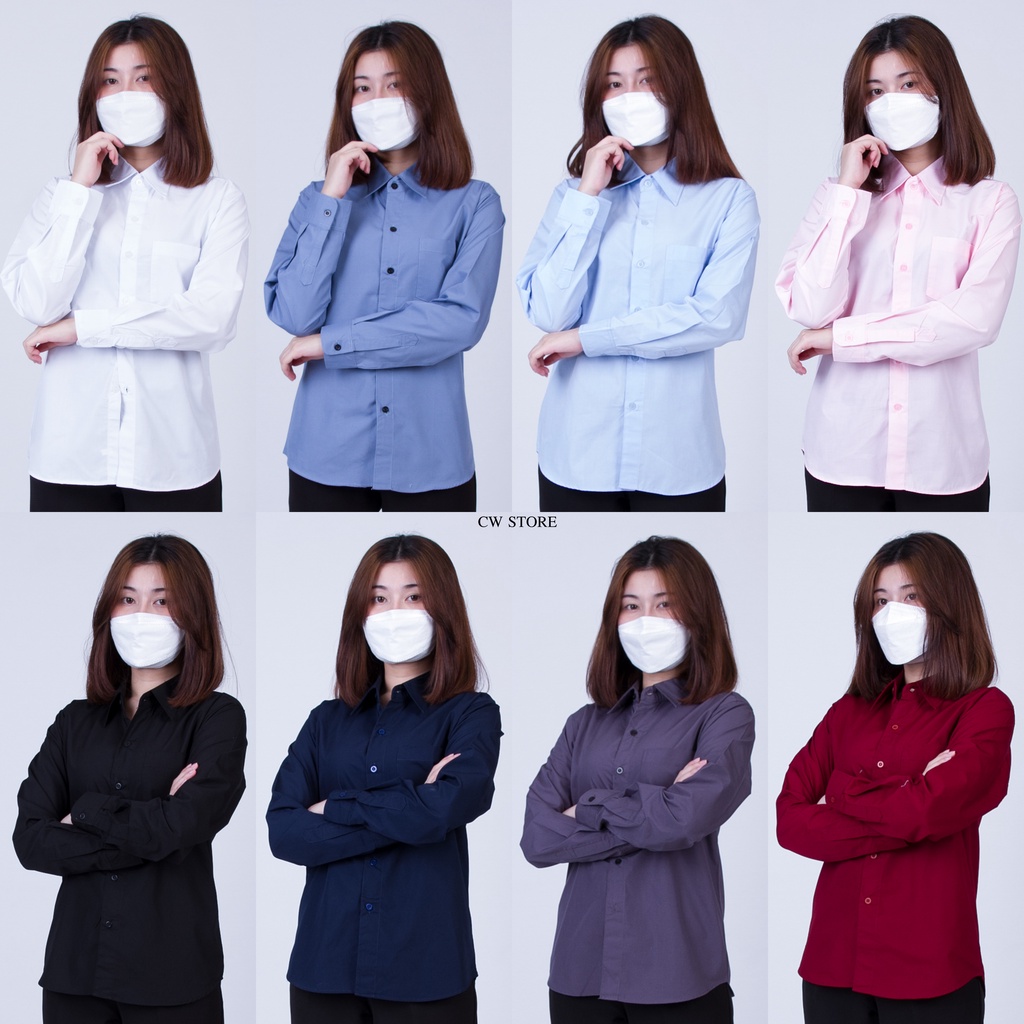 CW Shirt – Long Sleeve | เสื้อเชิ้ตคอปกผู้ชาย/ผู้หญิง เเขนยาว 8 สี M–3XL – ดีไซน์เรียบแต่โดดเด่น [CW-BB]