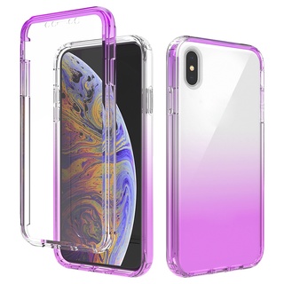 สําหรับ iPhone X XR XS Max สองชั้น ไฮบริด ป้องกันรอยขีดข่วน ไล่ระดับ กันกระแทก เต็มตัว เคสใส