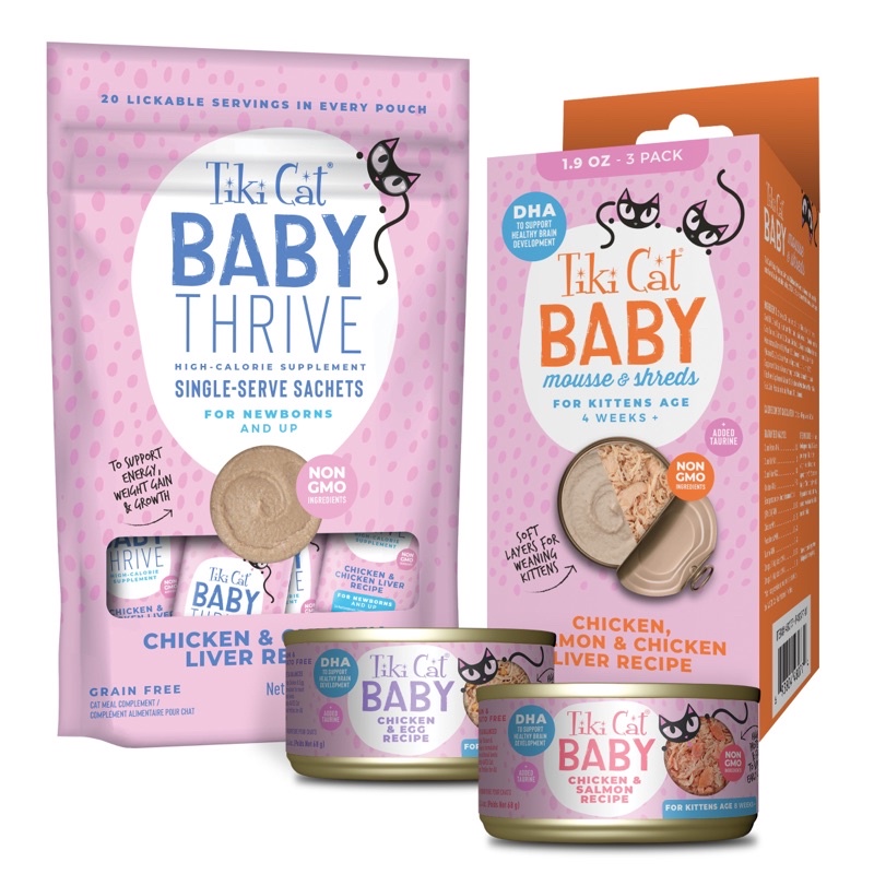 (พร้อมส่ง)Tiki Cat® Baby 3สูตร 7รสชาติ สำหรับลูกแมวอายุตั้งแต่ 4 และ 8 สัปดาห์
