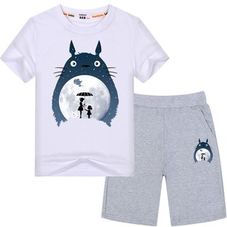 เสื้อยืดลายการ์ตูน Totoro + กางเกงขาสั้น 2 ชิ้นสำหรับเด็ก