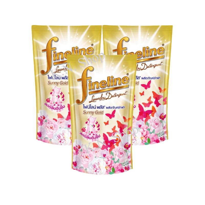Fineline Liquid Regular Detergent Plus gold 400 ml x 3 [ไฟน์ไลน์ น้ำยาซักผ้าสูตรอ่อนโยน พลัส สีทอง 400 มล. x 3 ถุง]