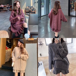 Mashr.bkk - พร้อมส่ง Braided yarn oversize set - เซต 2 ชิ้น เสื้อไหมพรม โอเวอร์ไซส์ + กระโปรงสั้น ชุดกันหนาว