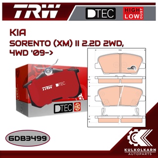 ผ้าเบรคหลัง TRW สำหรับ KIA SORENTO (XM) II 2.2D 2WD, 4WD 09-&gt; (GDB3499)