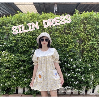 🌸SILIN DRESS 🧁 เดรสคอปกใหญ่เกาหลี ลายดอกไม้น่ารัก