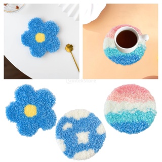 Punch Needle Coaster Kit DIY Soft Yarn Thread Cup Mat for Starter Handcraft