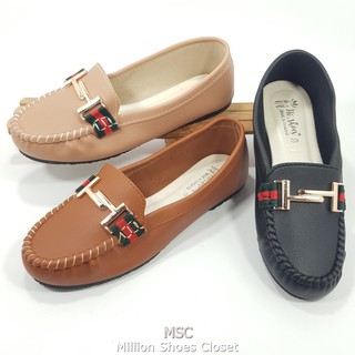 Best SALE รองเท้าแฟชั่น คัทชูแฟชั่น คัทชู รุ่นH2 ทรงLoafer อะไหล่ทอง ผ้าGUCC งานเย็บหน้า หนังนิ่ม ซับนุ่ม [HS]