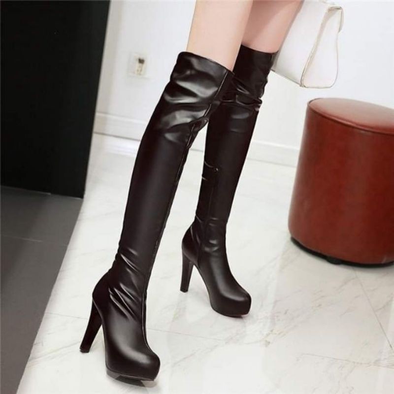 พร้อมส่งจากไทย รองเท้าบูทหนังสีดำสูง 4"