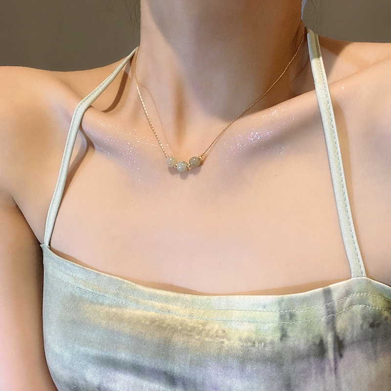 Ins สร้อยคอโซ่ จี้หยก Sansheng Sanshi Hetian สําหรับผู้หญิง