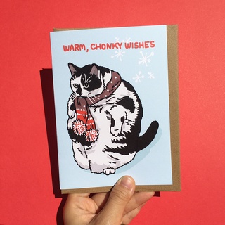 การ์ด คริสต์มาส ลายแมว Warm Chonky Wishes Fat Cat christmas card Santa Cat Christmas Greeting Card