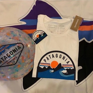 แฟชั่น Patagonia เสื้อยืดลําลองสําหรับผู้ชายผู้หญิงผ้าฝ้ายแขนสั้นคอกลมพิมพ์ลายทรงหลวม