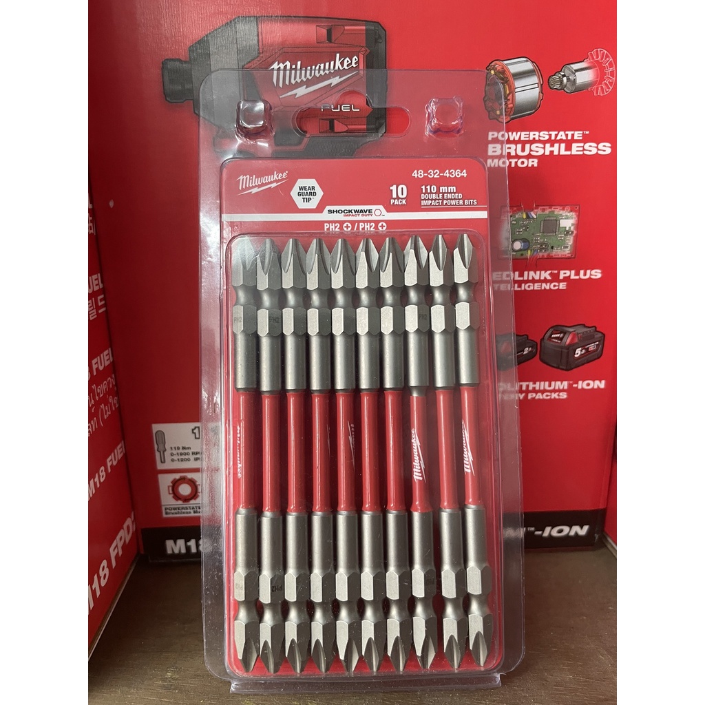 MILWAUKEE ดอกไขควง ดอกสองปลาย 48-32-4363/ 48-32-4364 /10ดอก/ PH1 PH2 ขนาด110มม.รุ่น48-32-4363 48-32-