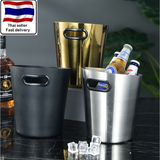 Stainless Steel Ice Bucket Champagne Wine Bucket Portable Ice Chiller Cooler Ice Cube Container Party สแตนเลสถังน้ำแข็งถ