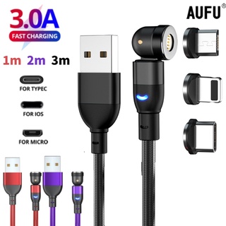 สายชาร์จเร็ว 1/2/3 ม. สายเคเบิลข้อมูล USB โลหะ หมุนได้ แบบชาร์จเร็ว พร้อม Micro Type-C สําหรับ i-products Android