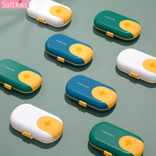 softkiss ตลับยาพกพา กล่องยาพกพา พร้อมที่ตัดแบ่งยา ตลับยา กล่องยา Medicine box 4 ช่อง กล่องยาแบบพกพา กล่องแยกยา ตลับใส่ยา