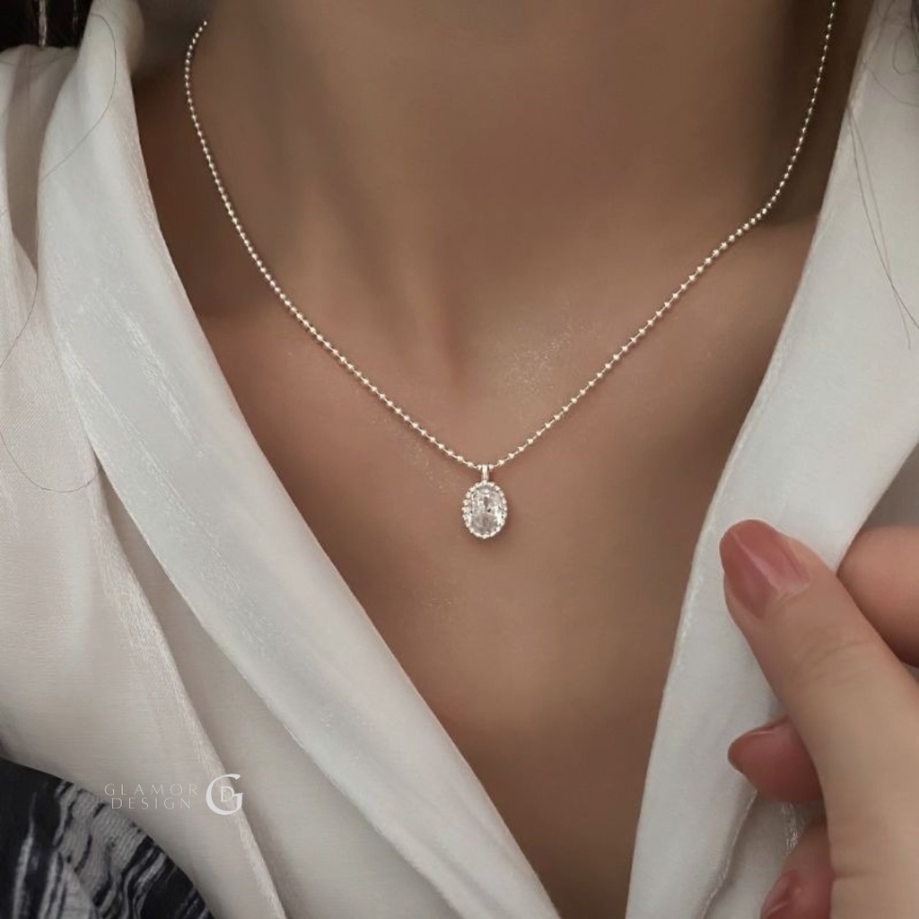 GLAMOR✨สร้อยคอเงินแท้925 Zircon beads พร้อมจี้ประดับเพชร เสริมดวงด้านความรัก จี้สร้อยคอเงินแท้