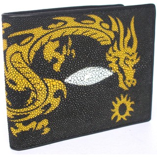 Lupadu กระเป๋าสตางค์หนังปลากระเบน แท้100% Grade A ลายมังกร สีเหลือง / Stingray Leather Wallet