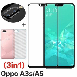 (3 in 1)  ฟิล์มกระจกนิรภัย + ฟิล์มด้านหลังสำหรับ +ฟิล์มป้องกันเลนส์ สำหรับ  For OPPO A3S A5 A5S A5(2020) A7 A9(2020) A31(2020) A52(2020) A91 A92 A92S A12 A12E