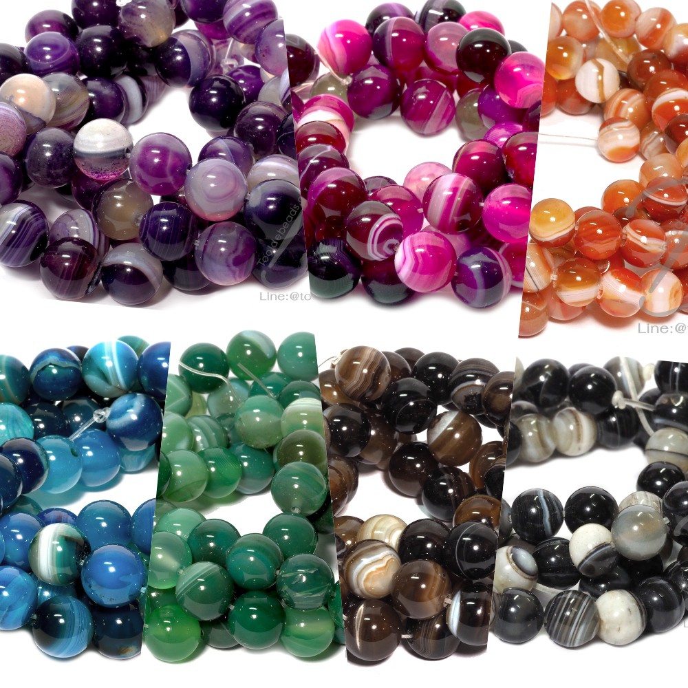 หิน Blue Agate (1 เส้น) เสริมความมั่นใจ เพิ่มความมั่งคั่งร่ำรวย