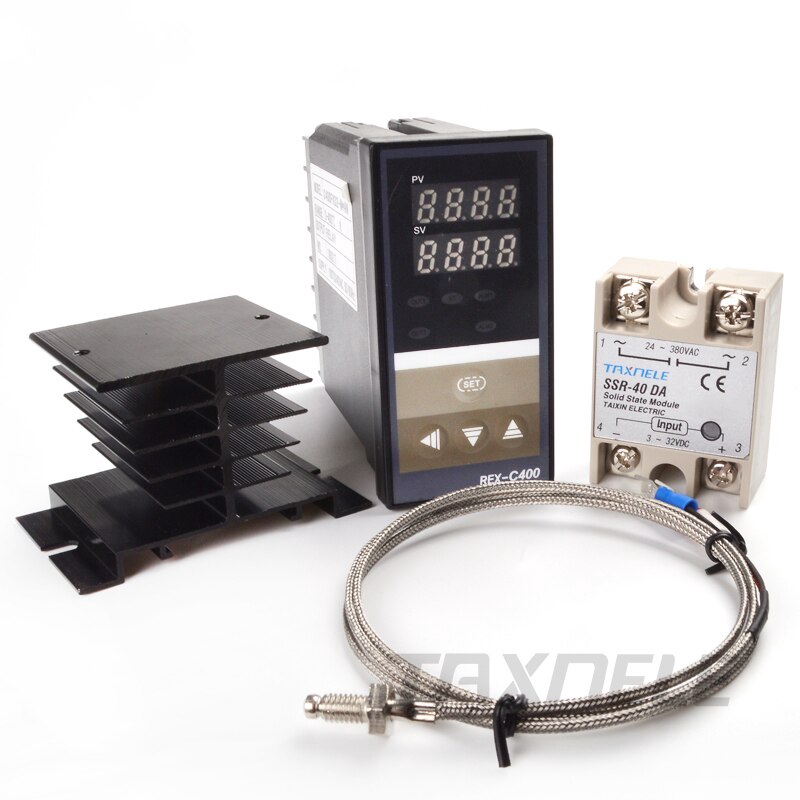 Taxnele เครื่องควบคุมอุณหภูมิ PID ดิจิตอลคู่ REX-C400 พร้อมเซนเซอร์ K เทอร์โมคัปเปิ้ล SSR-40DA