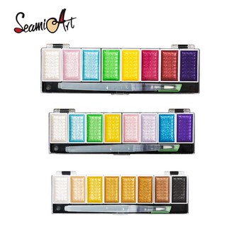 SeamiArt ชุดสีน้ำ Superior แบบเมทัลลิค, อัญมณี, ไข่มุก 5, 8 สี สำหรับวาดภาพ งานศิลปะ