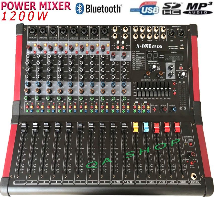 A-ONE เพาเวอร์มิกเซอร์ ขยายเสียง 1200 W 12-CH Power mixer GB-12 D ( 12 channel )