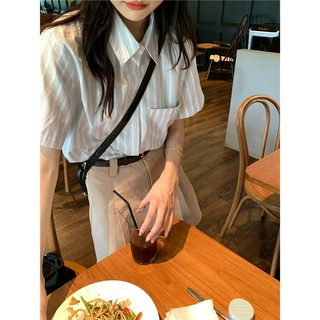 【JMWOMEN】 Sea Salt Design Sense เสื้อเชิ้ตแขนสั้น เปิดไหล่ ทรงหลวม สไตล์เกาหลี สําหรับผู้หญิง
