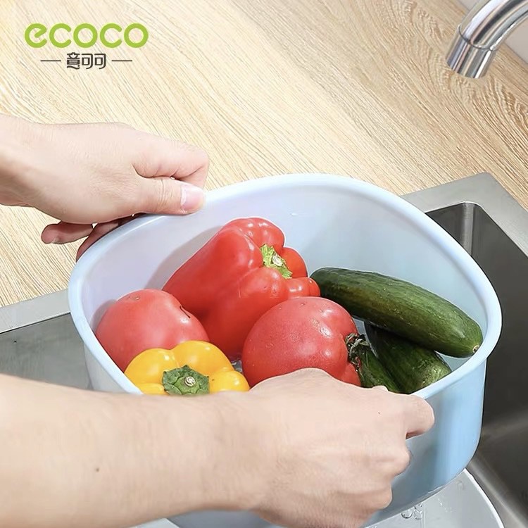 Ecoco กะละมังล้างผลไม้ ตะกร้าล้างผัก 2in 1 กะละมังพลาสติก มี3สีให้เลือก อุปกรณ์ในครัว E2025