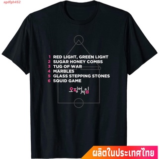 เสื้ sgdfgh452 เกาหลีใต้ เกมปลาหมึก บล็อคเฮด นรก ชายร่ม โลกที่เท่าเทียมกัน วีไอพี Squid Game List Of Games T-Shirt คอกลม