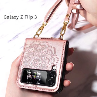 เคสหนัง ฝาพับ กันกระแทก พร้อมสายคล้อง สําหรับ Samsung Galaxy Z Flip 3 Flip3