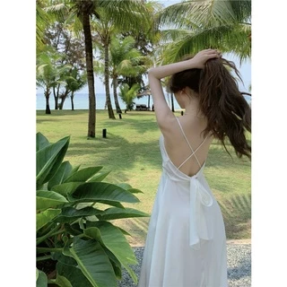 Beryl🌻เดรสขาวคอวีเว้าหลังเซ็กซี่สไตล์วันหยุด