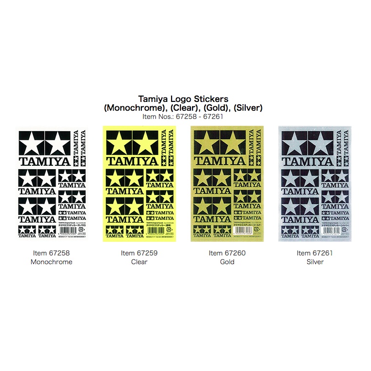 TAMIYA 67258 - 67261 Logo Stickers (Monochrome), (Clear), (Gold), (Silver)