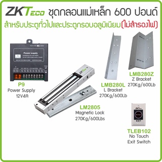 ZKTeco ชุดกลอนแม่เหล็ก 600 ปอนด์ / 270 กก. พร้อม LZ ภาคจ่ายไฟ 12V4A สวิทซ์กดออก No Touch สำหรับประตูกรอบอลูมิเนียม