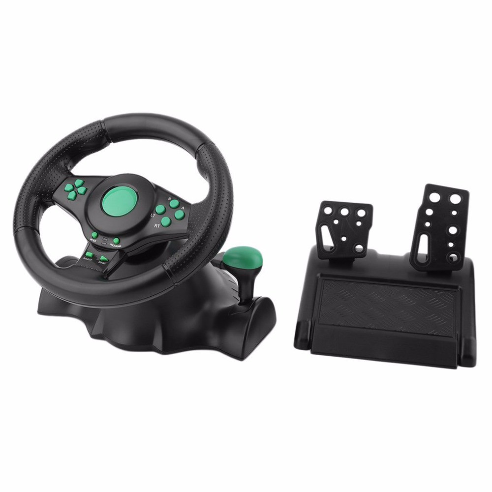 180 Degree Rotation Gaming Vibration Racing Steering Wheel With Pedals ...